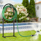 Freestanding Garden Hose Holder - Heavy Duty Metal Water Hose Stand with 4 Spikes - Detachable Hose Storage for Yard & Pool - Holds up to 150ft