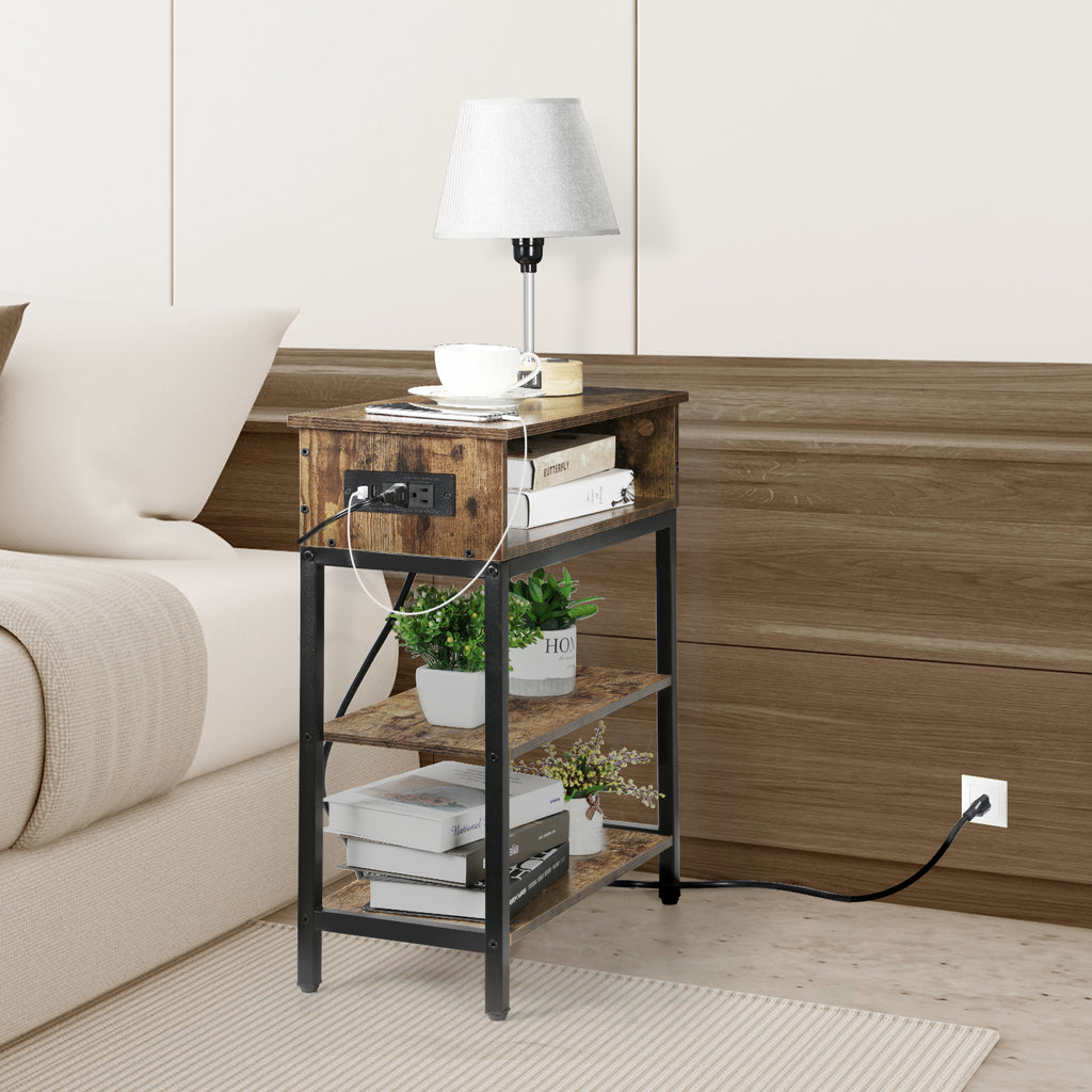 Industrial Coffee Table with Open Storage Shelf - Rustic Brown Living Room Center Table with Metal Frame