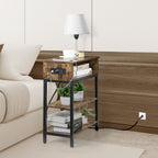Industrial Coffee Table with Open Storage Shelf - Rustic Brown Living Room Center Table with Metal Frame