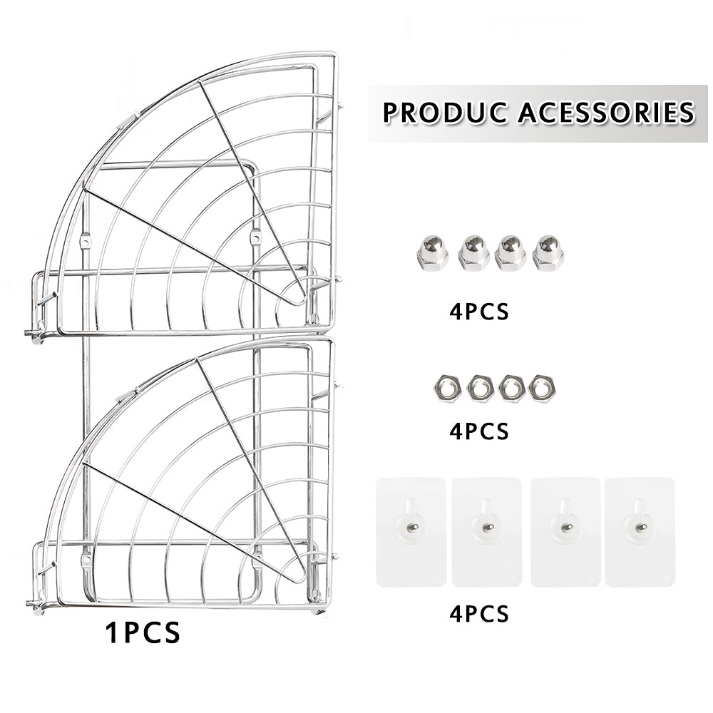 2-Tier Adhesive Stainless Steel Wall-Mounted Shower Organizer for Bathroom and Kitchen Storage