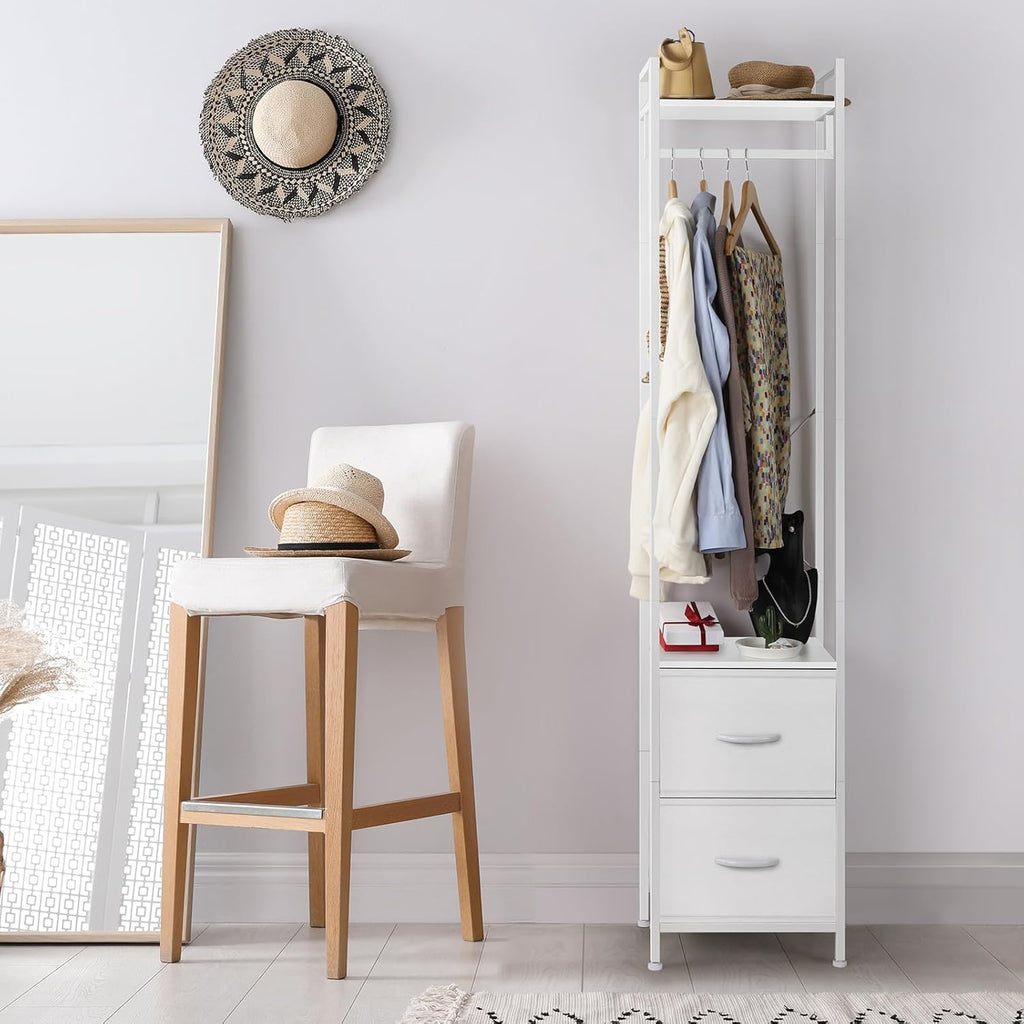 3-in-1 Clothes Rack w/ Drawers - Heavy Duty Garment Rack & Freestanding Closet Organizer, White