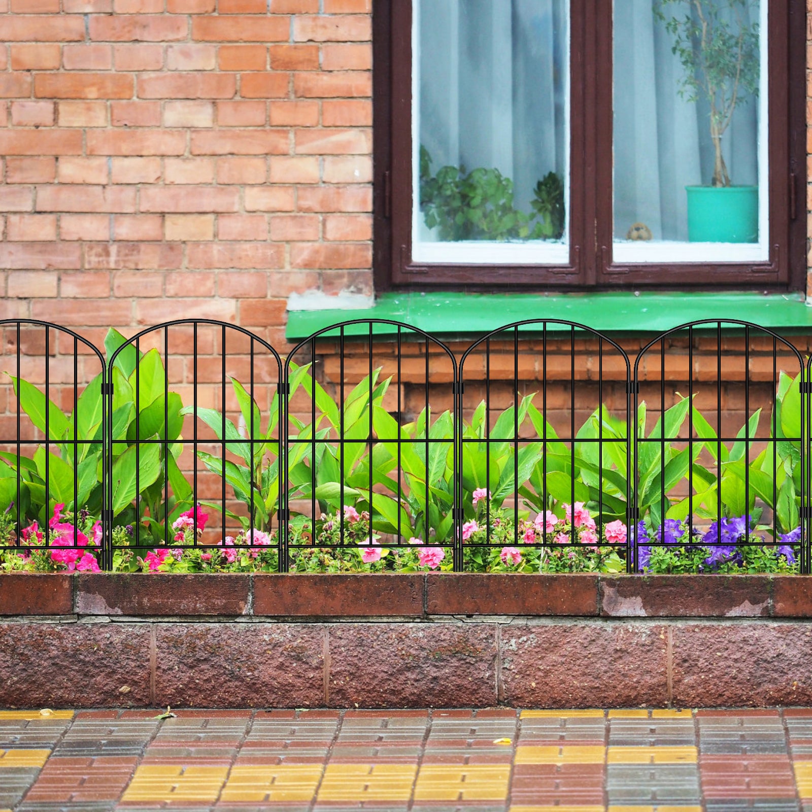 24" (H) x 10ft (L) Decorative Garden Fence - 10-Panel Rustproof Metal Border for Animals & Flower Beds, No-Dig Easy Install Yard Fencing, Arched