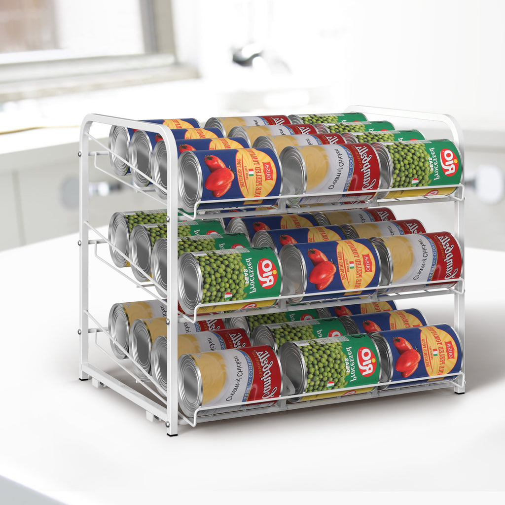 3-Tier Stackable Can Organizer Rack - Pantry Storage Holder for 36 Cans with Adjustable Dividers