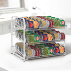 3-Tier Stackable Can Organizer Rack - Pantry Storage Holder for 36 Cans with Adjustable Dividers