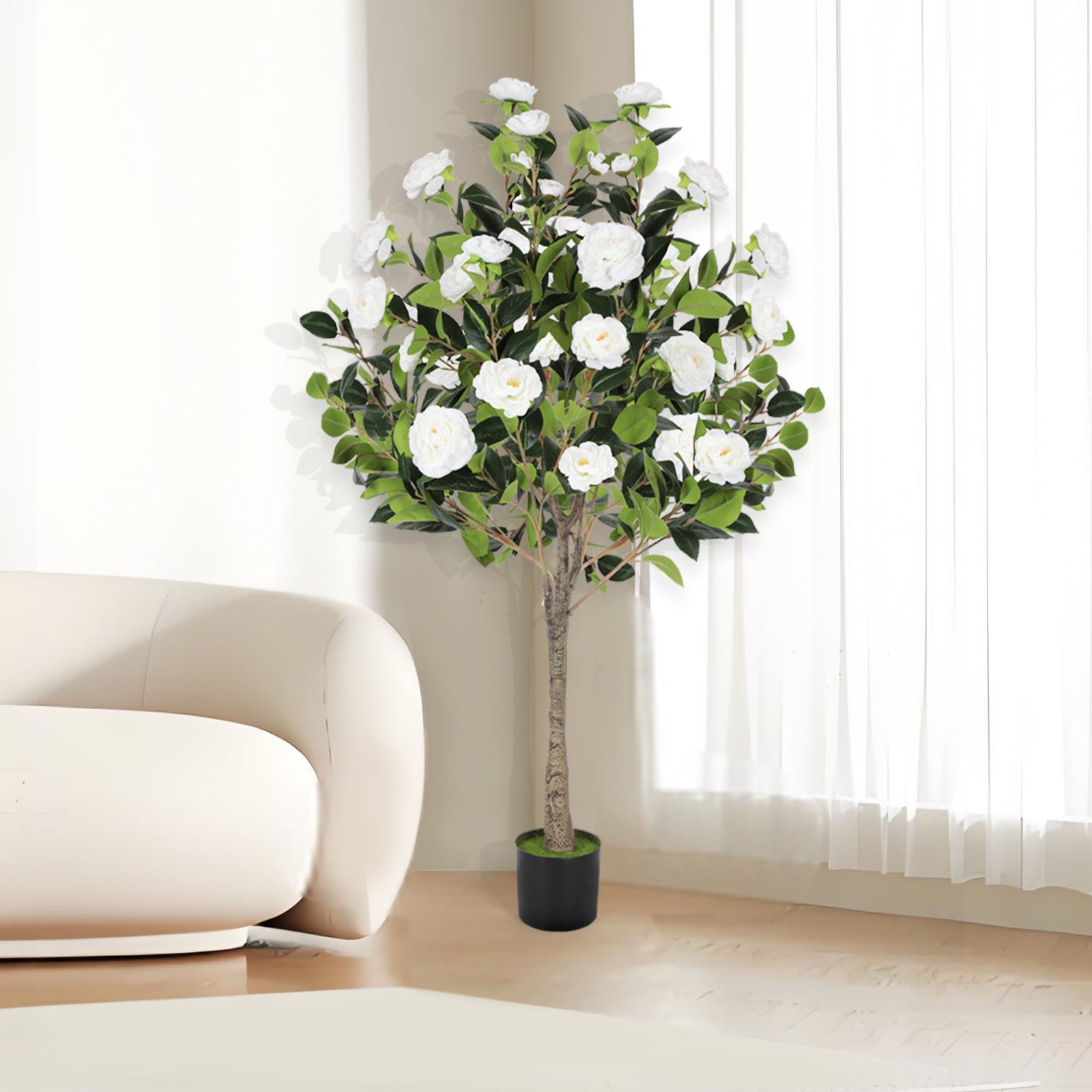 47” Artificial Camellia Tree with White Flowers 2 Pack