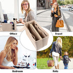 Premium Felt Purse Organizer Insert with Zipper - Structured Handbag Shaper for Tote Bags