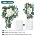 Wedding Arch Draping Fabric 2 Pack White Chiffon with 2 Artificial Flower Bouquets 30in x 26ft Chiffon Backdrop Curtain Outdoor Sheer Drapery for Ceremony Party Ceiling Decoration