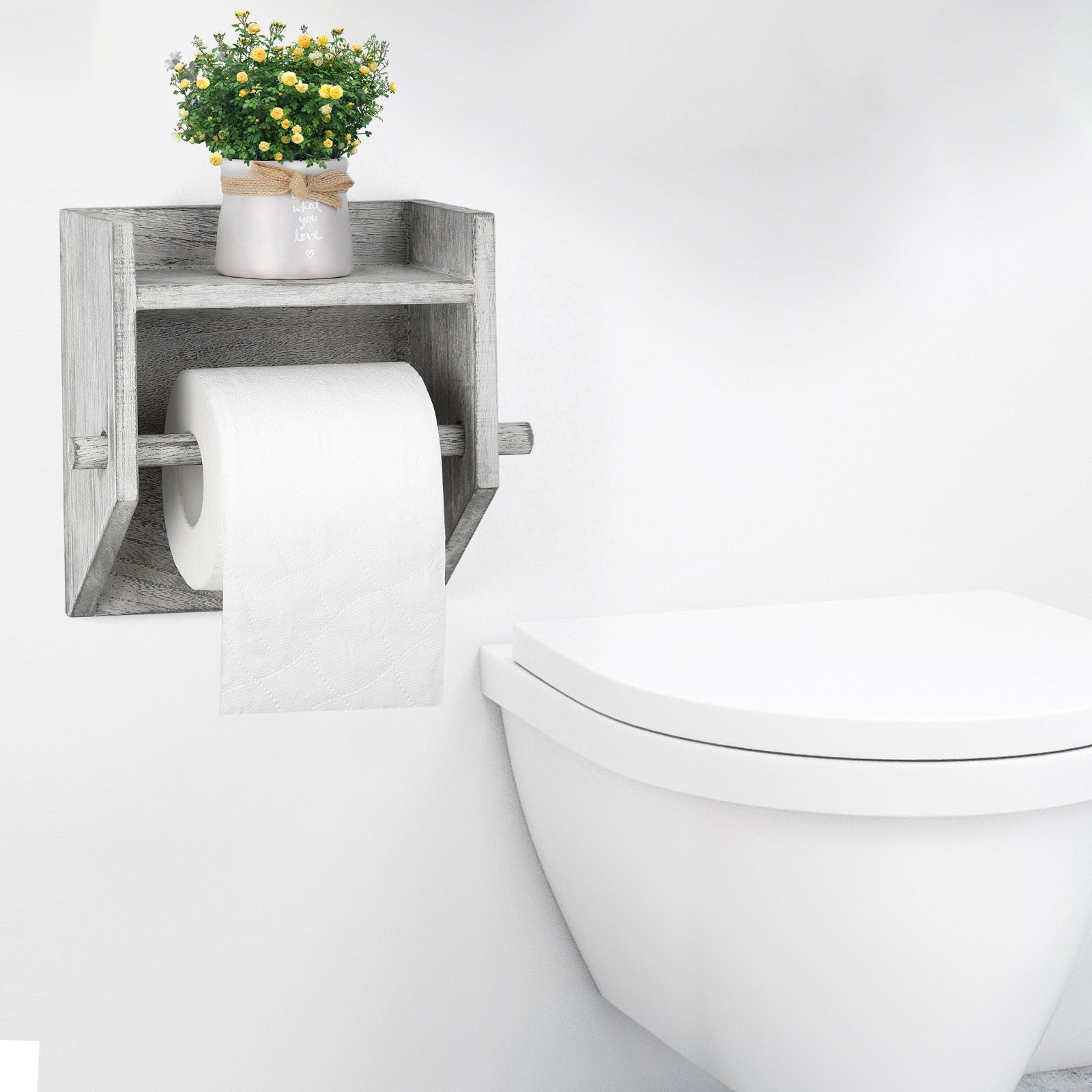 Rustic Wall-Mounted Wooden Toilet Tissue Dispenser with Integrated Display Ledge for Washrooms and Kitchens