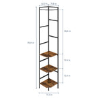 70.8 Inch Rustic Brown Tall Corner Unit with 3-Tier Shelving and Integrated Coat Rack for Versatile Small Space Storage in Living Rooms or Offices