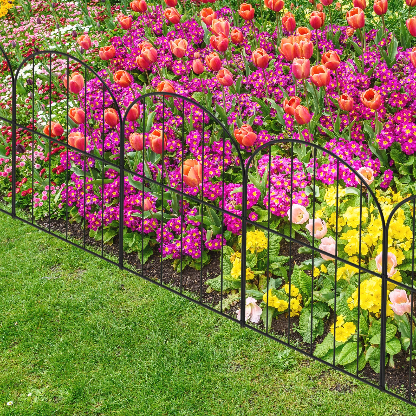 Small Arched Garden Fence 10-Pack, 16.5"H x 10ft L Metal Wire Animal Barrier for Small Dogs