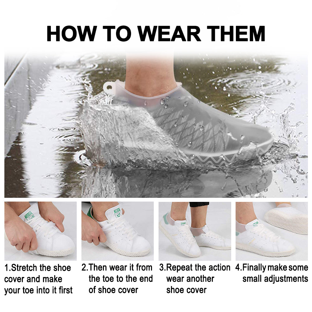 Portable Non-Slip White Silicone Footwear Shields, Washable and Collapsible Reusable Protectors in Medium and Large Sizes