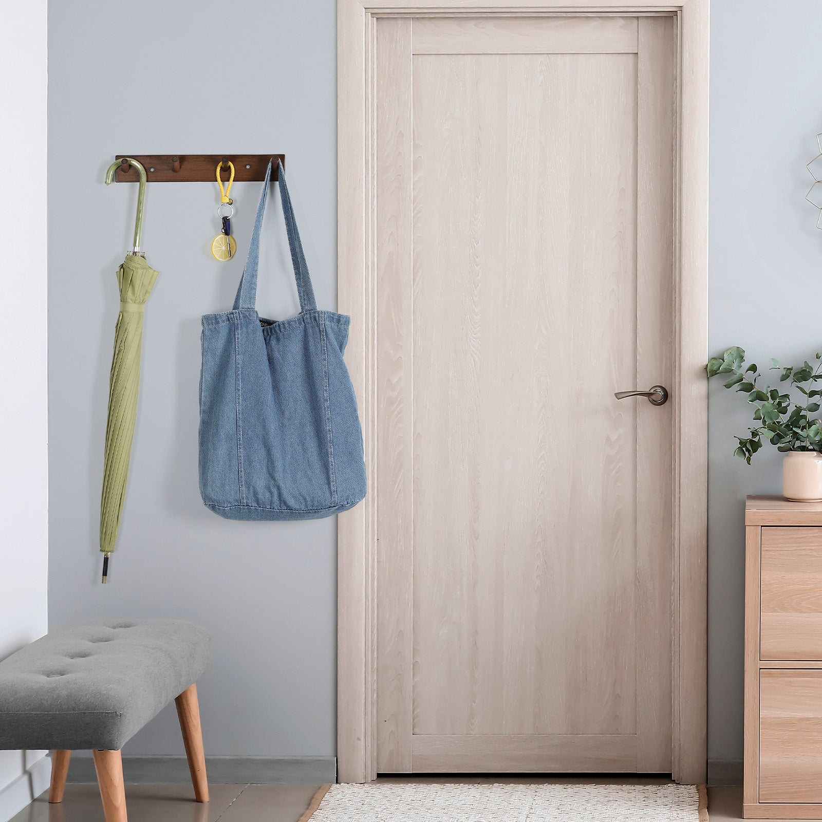 Rustic Solid Beech Wood Peg Coat Hooks 2 Pack, Wall Mount 4-Peg Hanging Rack with Adhesive Glue & Hardware Screws, Minimalist Farmhouse Wall Hanger for Coats, Backpacks, Umbrellas, Towels, Entryway Decor