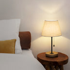 Vintage Style Table Lamps with Wood Base (Set of 2)， Modern Nightstand Lamps with Linen Shade.