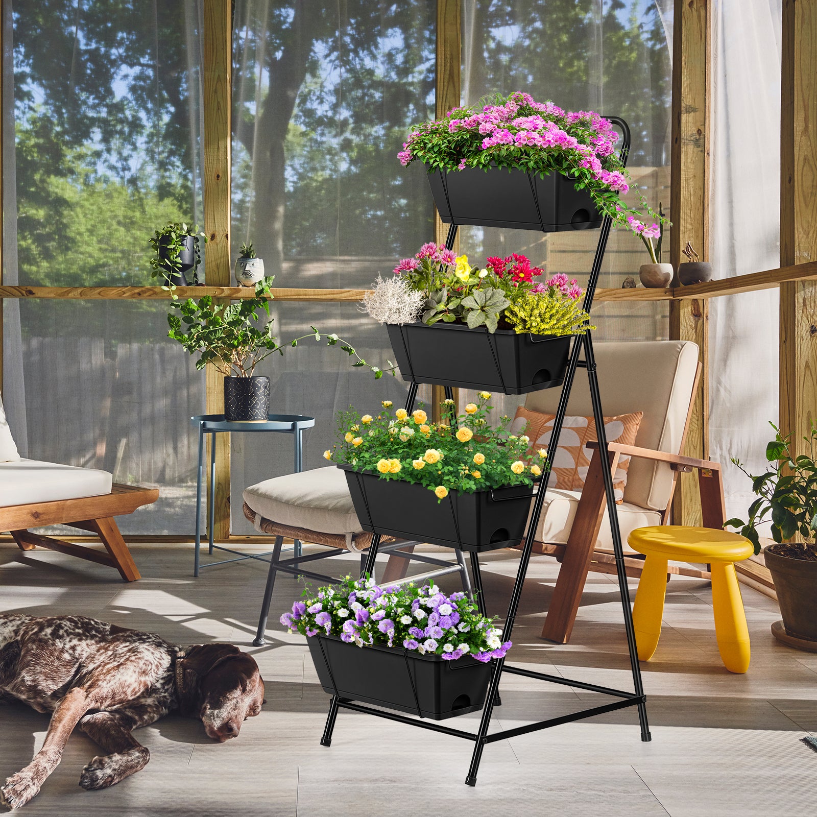 4-Tier Vertical Garden Planter Box - Freestanding Raised Bed with Drainage Holes for Patio & Yard