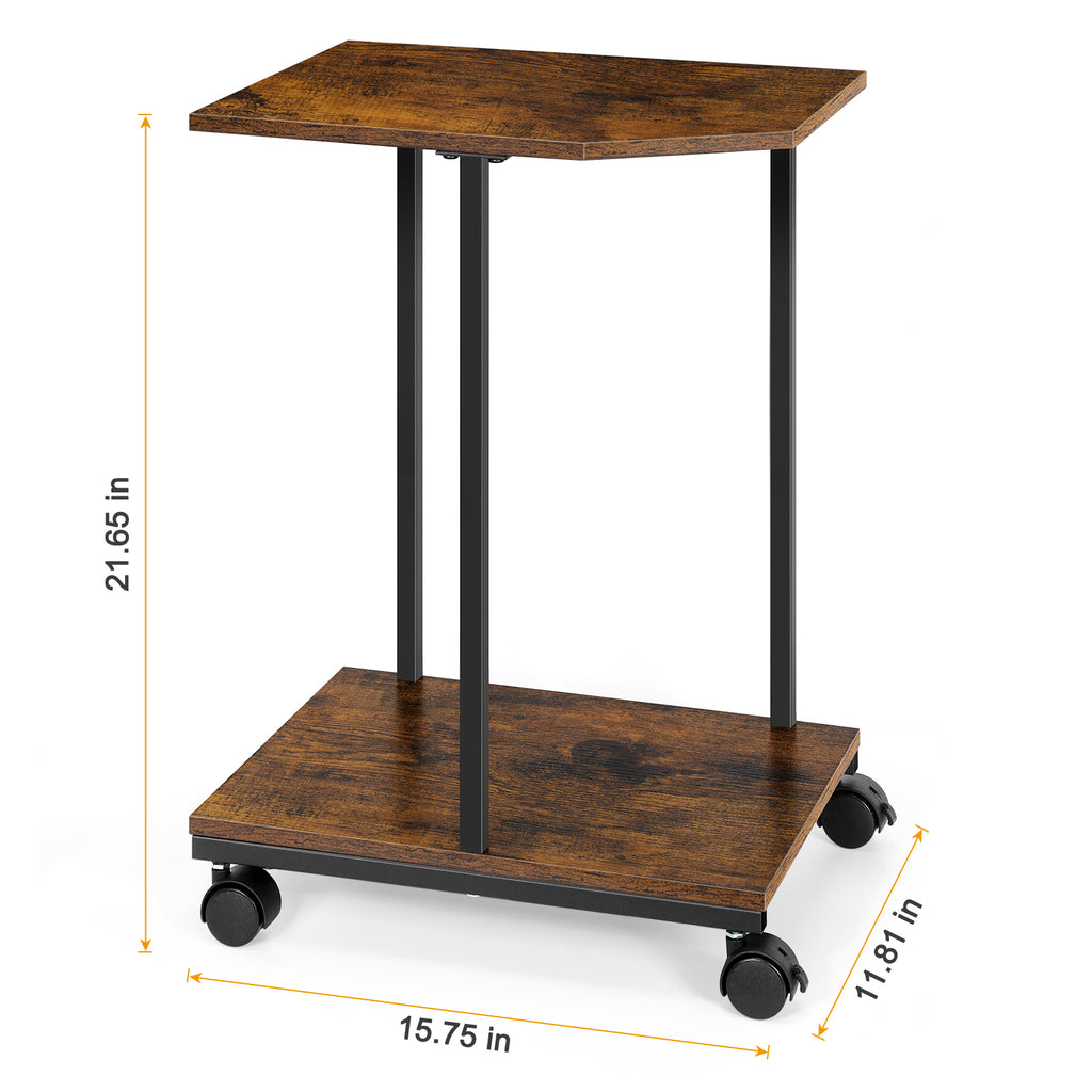 2-Tier Computer Tower Stand with Wheels, Under Desk PC Holder for Large Towers, Rustic Wood Printer Stand Table with Lockable Casters,