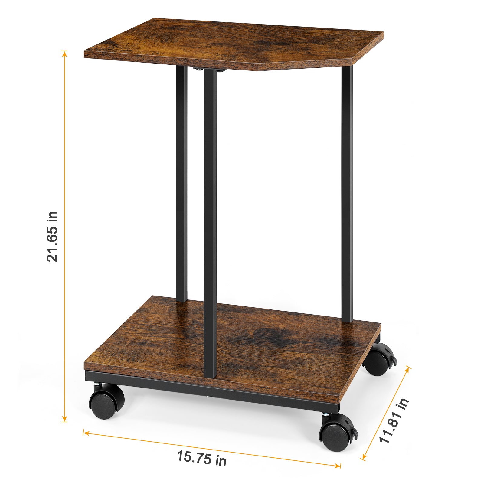 2-Tier Computer Tower Stand with Wheels, Under Desk PC Holder for Large Towers, Rustic Wood Printer Stand Table with Lockable Casters,