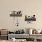 Set of 2 Wall-Mounted Entryway Organizers with 8 Hanging Hooks and Wooden Storage Ledge for Accessories, Dark Gray