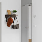 Set of 2 Wall-Mounted Entryway Organizers with 8 Hanging Hooks and Wooden Storage Ledge for Accessories, Dark Gray