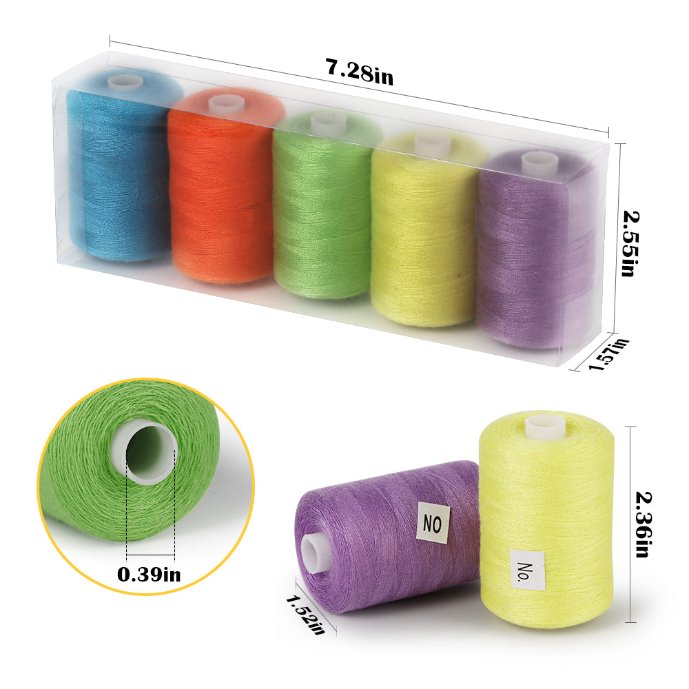 5-Color Cotton Quilting Thread Set - Versatile Sewing Machine Supplies for DIY Crafting Projects