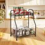 2-Tier Kitchen Spice Rack Organizer - Multi-Purpose Bathroom Counter Shelf with Hooks - Space-Saving Standing Storage, Brown