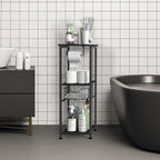 Slim Bathroom Storage Cabinet with Toilet Paper Holder - Narrow Multi-Purpose Floor Shelf for Small Spaces, Laundry Room & Kitchen Pantry, Black