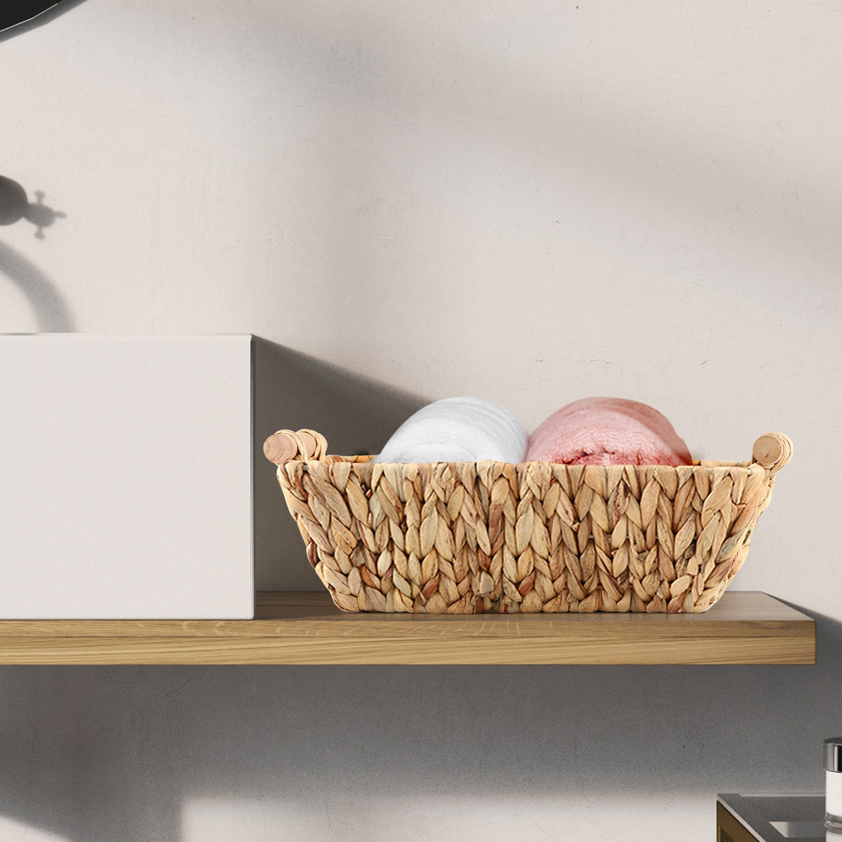 Wicker Storage Baskets for Organizing Hand-Woven Storage Baskets Decorative Organizing bins with Wood Handles for Shelves, Home Organization