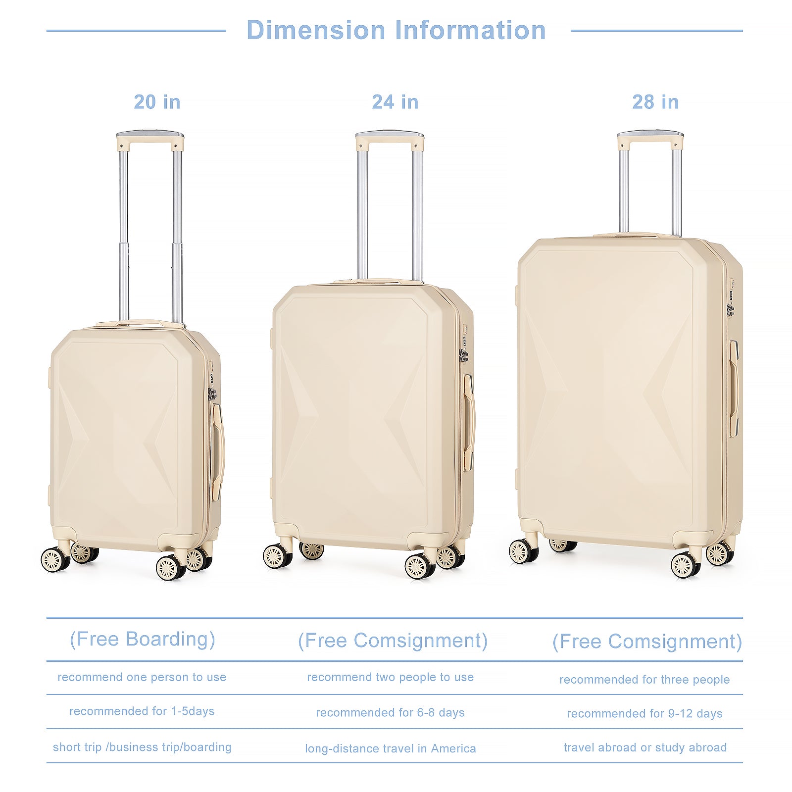 20/24/28in Luggage Set 3pcs Luggage with Wheels Lightweight Travel Suitcase TSA