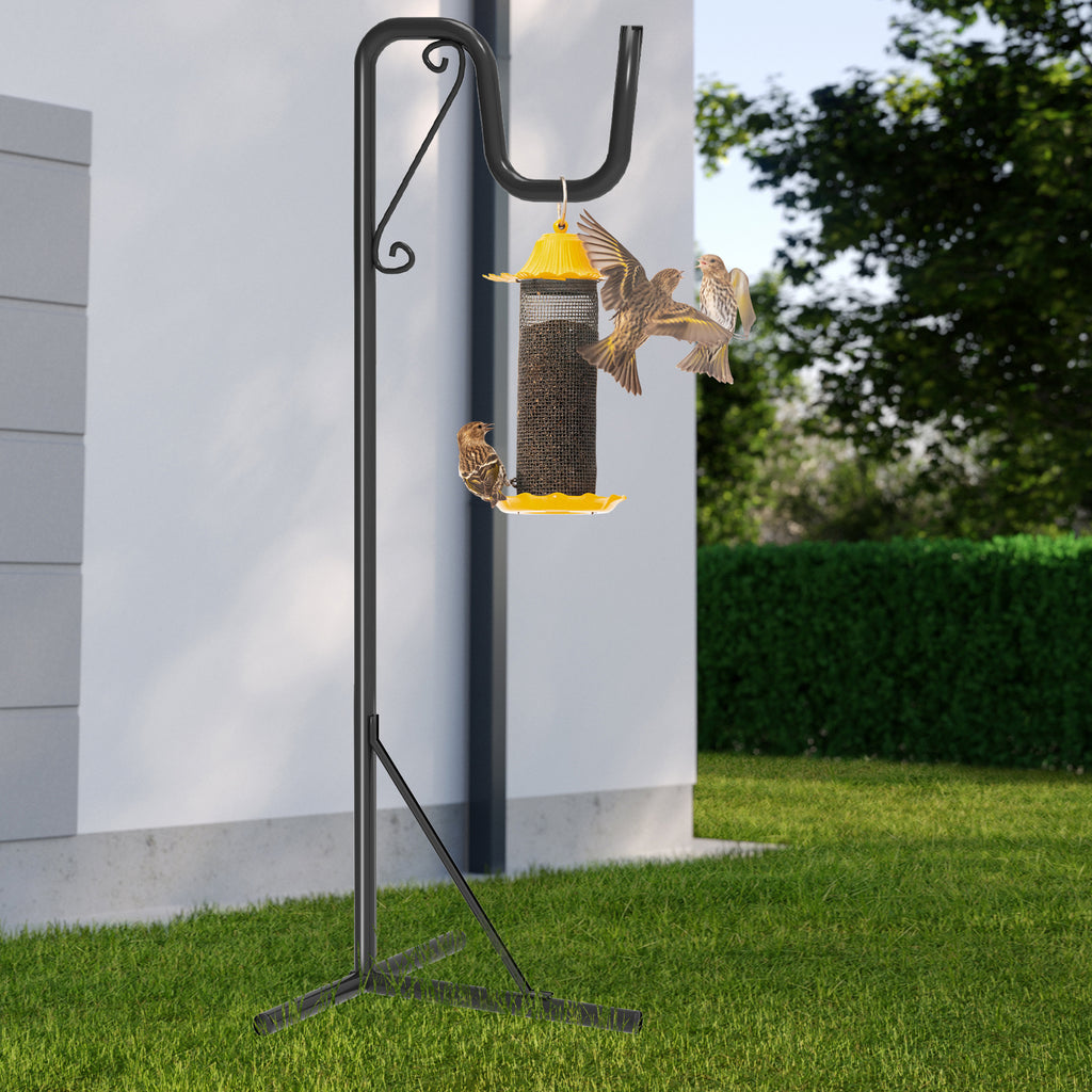 2-Pack 92-Inch Adjustable Shepherd Hooks - Heavy Duty Outdoor Garden Plant Hangers - Metal Bird Feeder Pole with 3-Prong Base for Lanterns