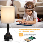Set of 2 3-Way Dimmable Touch Control Bedside Lamps with Dual USB Ports, AC Outlet, and LED Bulbs for Home Decor