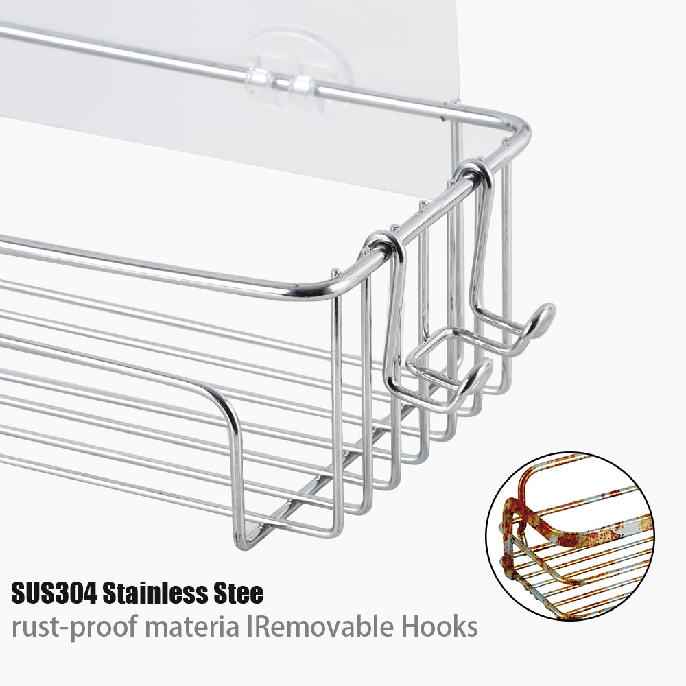 2-Pack Wall Mount No Drill Shower Caddy with Hooks - Space Saving Bathroom Organizer for Shampoo Conditioner and Bath Essentials