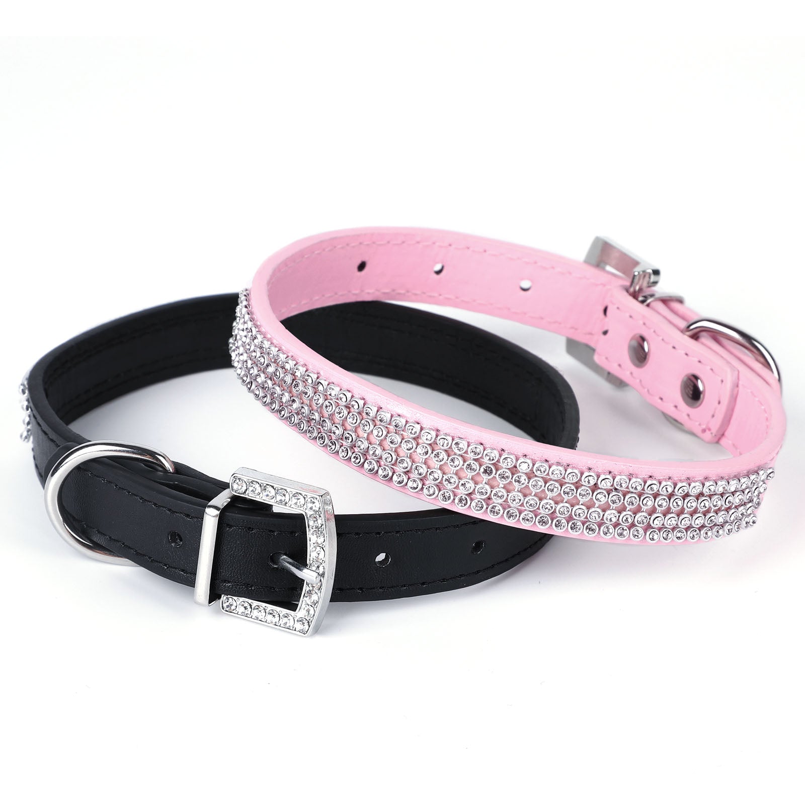 Adjustable Soft PU Leather Pet Collar for Dogs and Cats, Stylish Outdoor Neck Strap for Small to Large Breeds including Pugs and Bulldogs, Black and Pink
