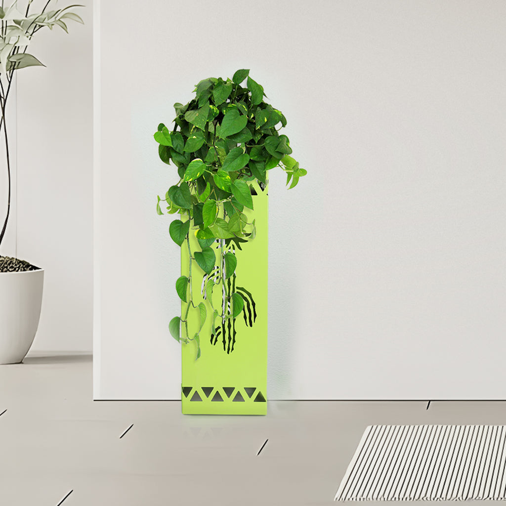 Green Metal Umbrella Stand with Cactus Design, Free-Standing Holder for Entryway with Drip Tray