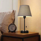 Table lamp, set of two bedside lamps, with 2 USB ports, zipper switch, modern style bedside table lamp, gray lampshade, suitable for bedroom, study, living room, dining room, tavern