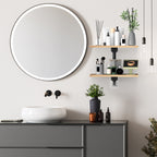 2-Tier Floating Wall Shelves, Wood & Metal Decorative Storage Rack for Bedroom & Living Room