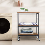 3-Tier Rolling Microwave Stand - Rustic Industrial Baker's Rack with 10 Hooks for Kitchen Storage