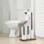 Rustic Toilet Paper Holder Stand with Wood Base, Double Roll Dispenser and Storage, Free Standing Pipe Tissue Holder for Farmhouse Bathroom,