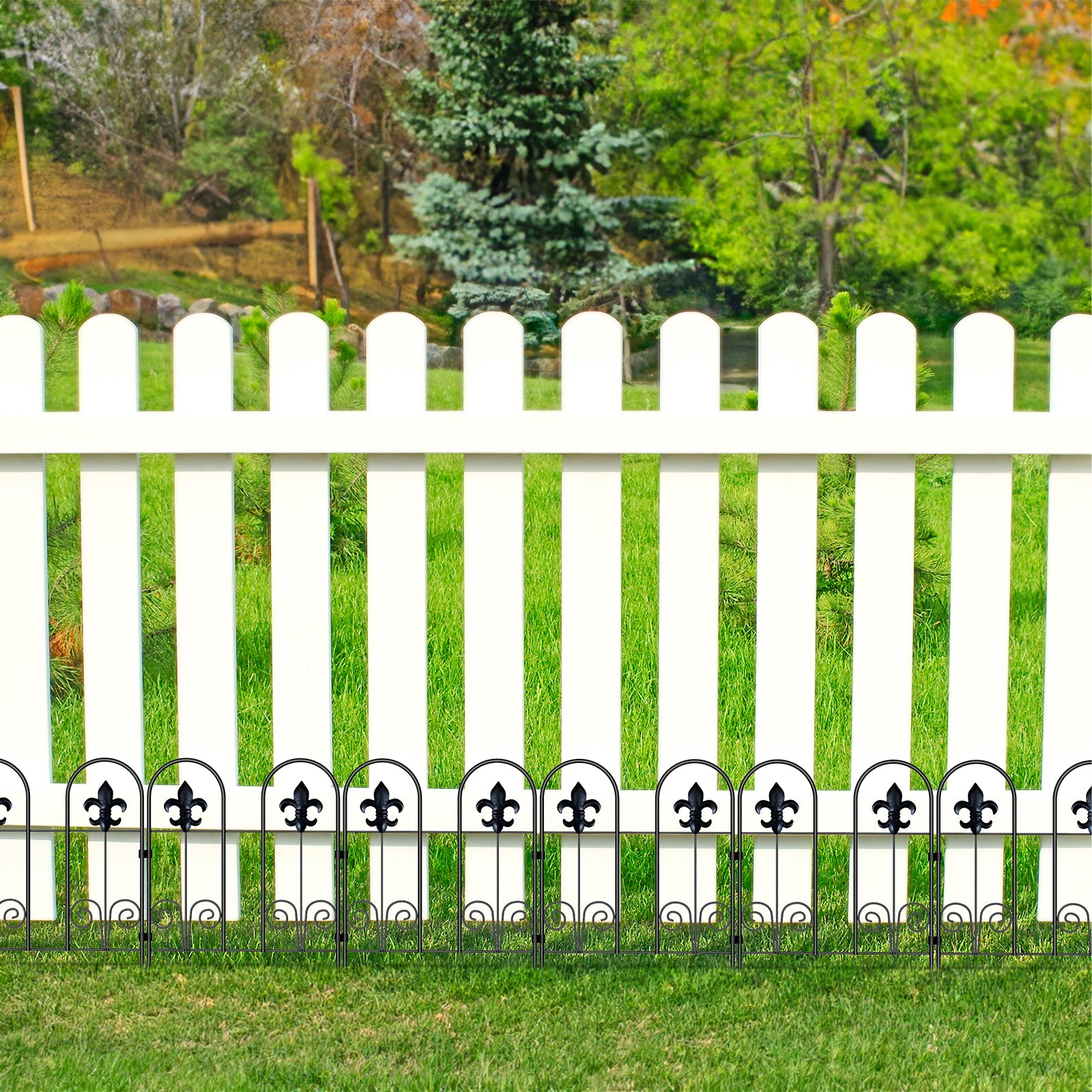20-Pack Decorative Garden Fence, 16.5"H Fleur-de-lis Animal Barrier for Patio & Yard, Rustproof Metal Wire,