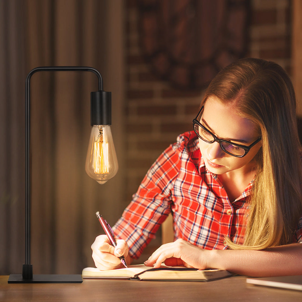 Minimalist Black Industrial Edison Lamp Set (Set of 2) — Modern Metal Table Lamps for Nightstand.