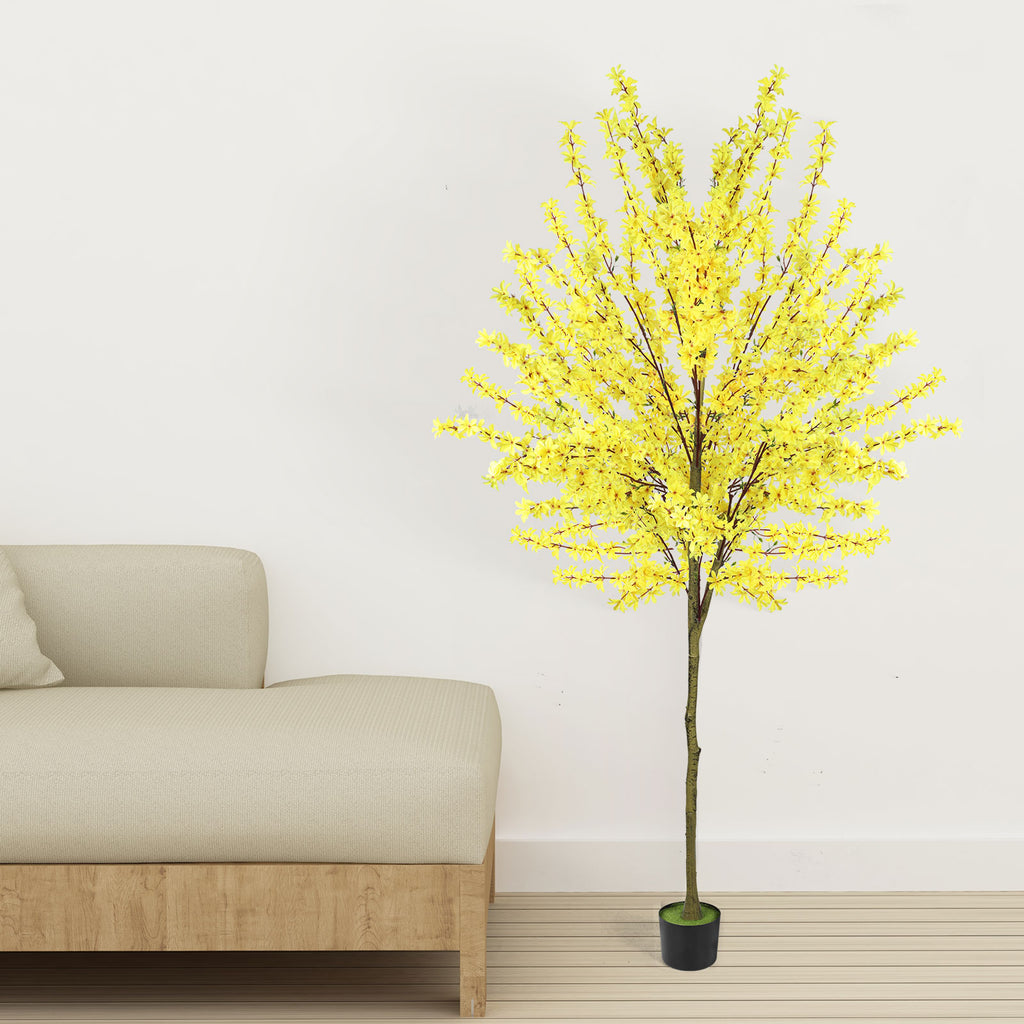6ft Artificial Winter Jasmine Tree, Tall Yellow Faux Silk Plant for Indoor Home Office & Housewarming Decor