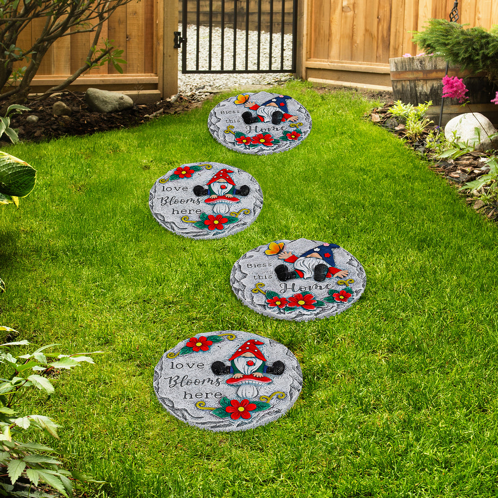 2 Pack Gnome Garden Stepping Stones, 10 Inch Decorative Path Stones with Bless this Home for Yard Patio & Walkway