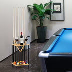 Premium Wooden Pool Cue Rack - Floor-Standing 6-Cue Holder with Accessory Tray, Natural Wood Finish