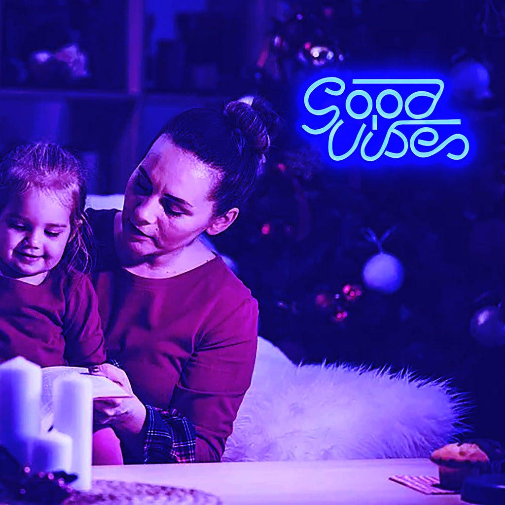 "Good Vibes" Neon Sign - USB Powered LED Wall Decor Light for Bedroom, Bar, Party & Wedding
