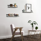 Rustic Wooden Floating Shelves Set of 3 - Wall Mounted Decorative Display Racks for Living Room & Bedroom