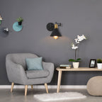 Dimmable Swing Arm Wall Sconces, Plug-in Wall Mounted Lamps - Black & Brass Finish for Bedroom, Living Room, Dorm (Bulbs Not Included)