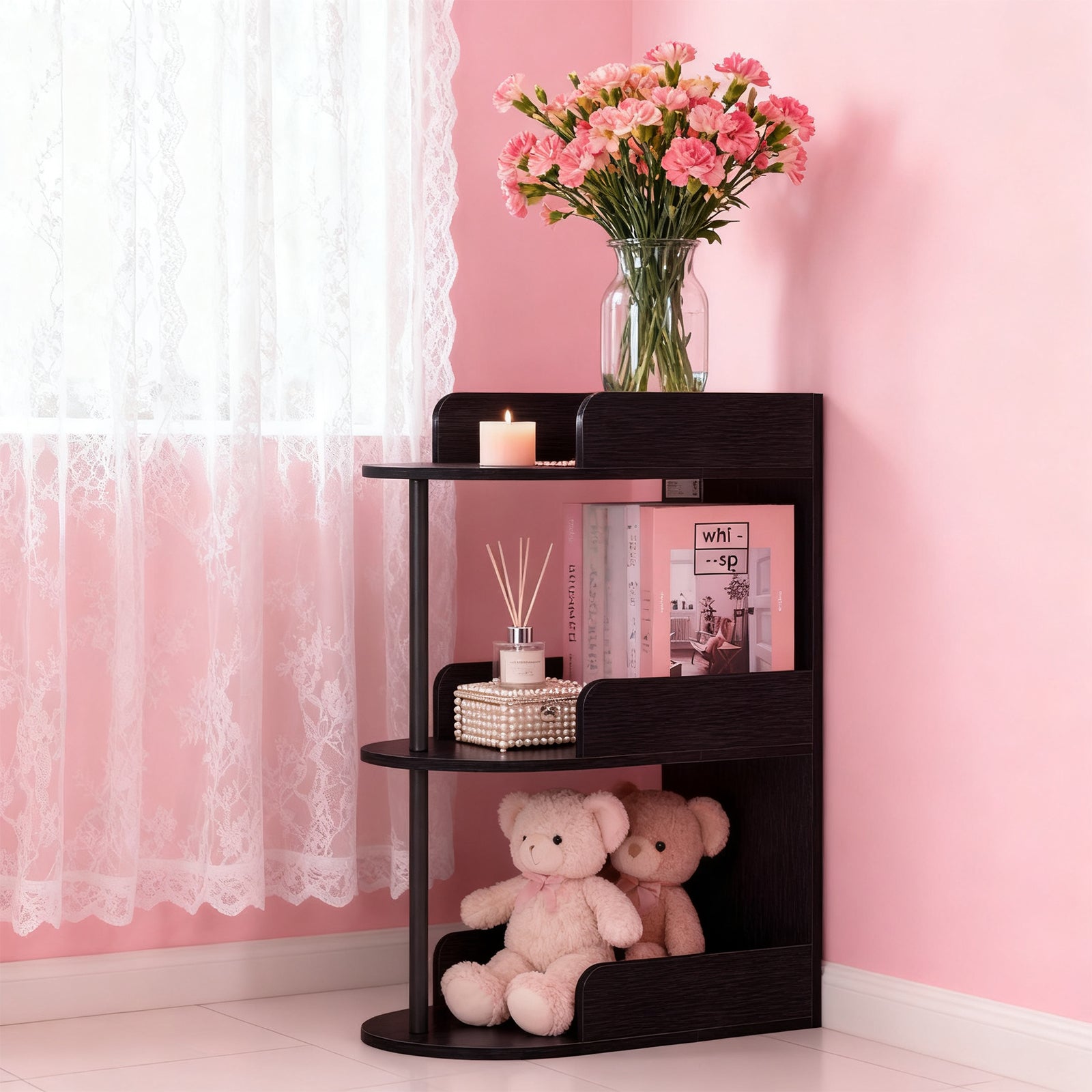 3-Tier Rolling C-Shaped End Table with Charging Station - Narrow Nightstand with USB Ports & Outlets,