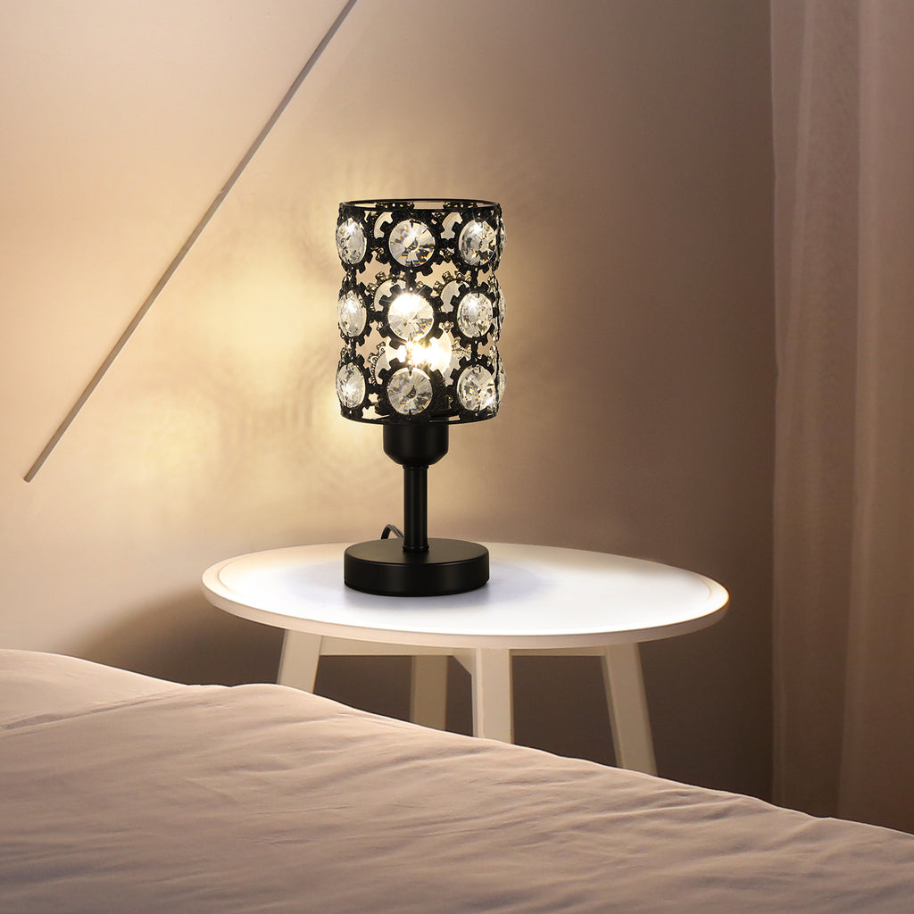 Set of 2 Crystal Bedside Lamp Small Crystal Table Lamp Black Crystal Lamps with Sunflower Diamond for Living Room Bedroom Nightstand Reading Room