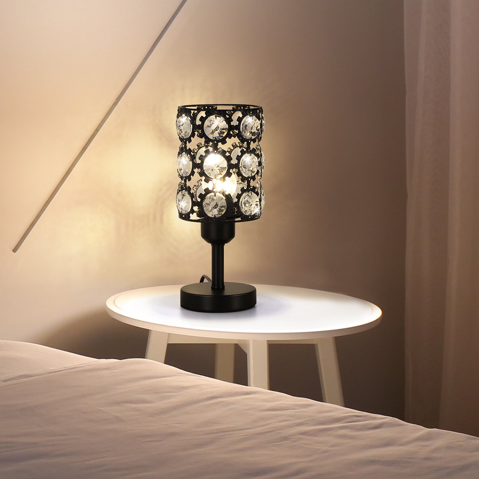 Set of 2 Crystal Bedside Lamp Small Crystal Table Lamp Black Crystal Lamps with Sunflower Diamond for Living Room Bedroom Nightstand Reading Room