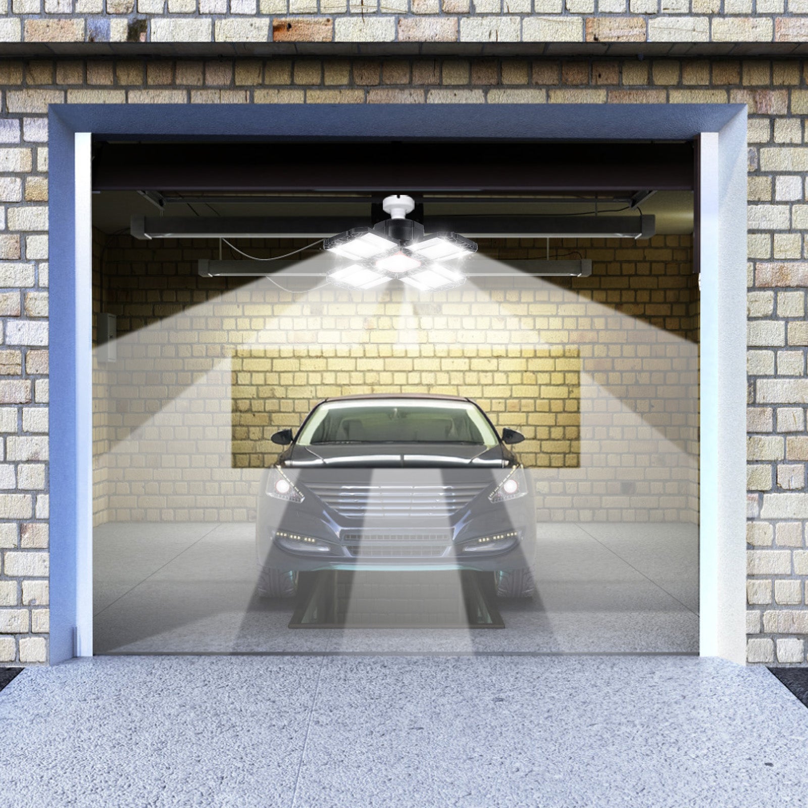 2 Pack LED Garage Lights, 180W Deformable Best Ceiling Shop Lights, 228 LED Lamp Bead Light, 20000LM LED Light 6500K Garage Lighting with 12 Adjustable Panels Bulb for Basement