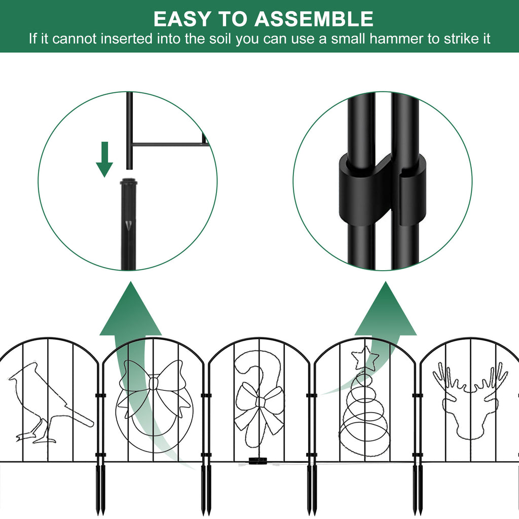 10-Pack Decorative Garden Fence - 10.5ft Christmas Pattern Metal Border, Animal Barrier for Patio & Yard