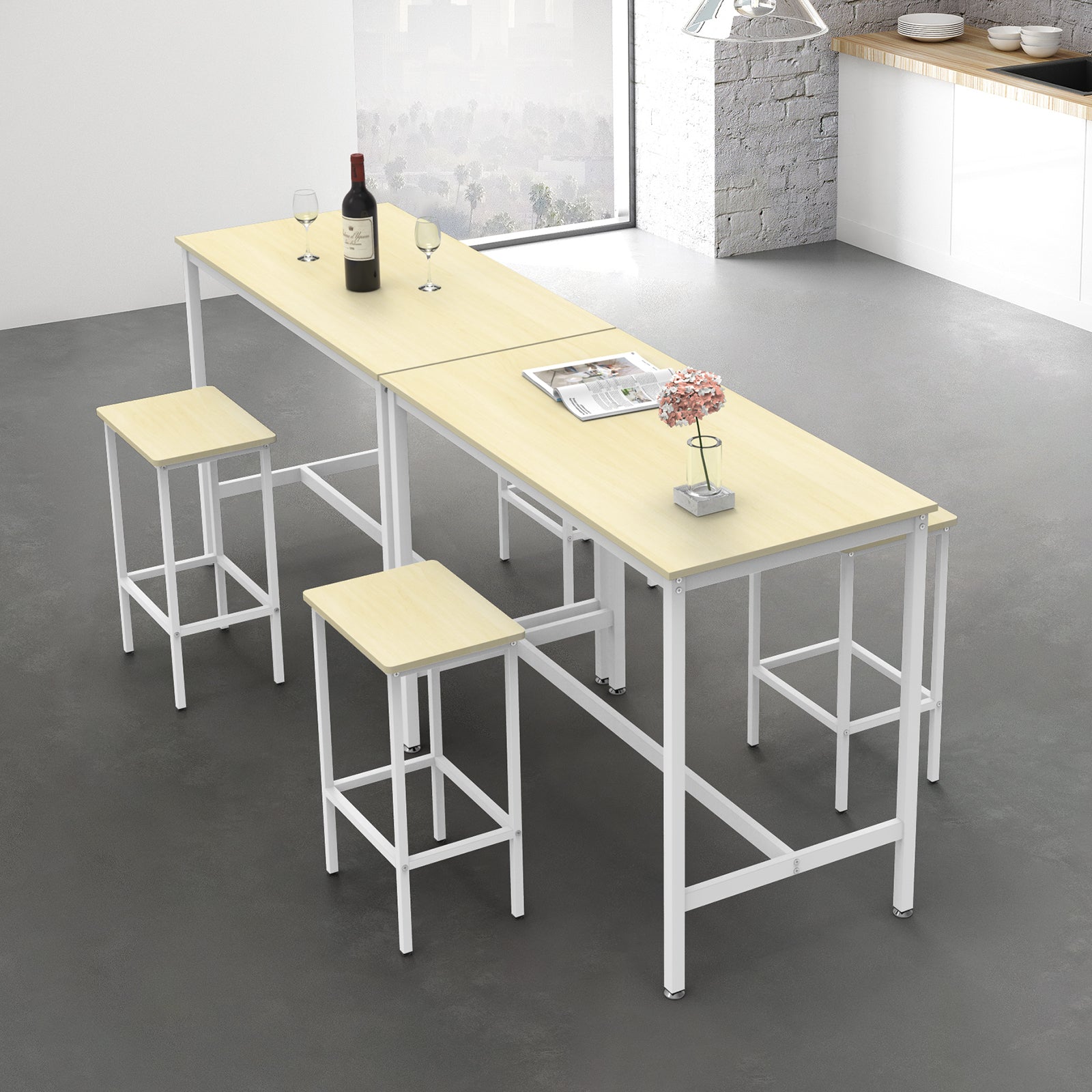 Bar Table and Chairs Set for 2, Industrial Kitchen Dining Bar Table with 2 Stools 3 Piece Rectangular Breakfast Bar Table Set